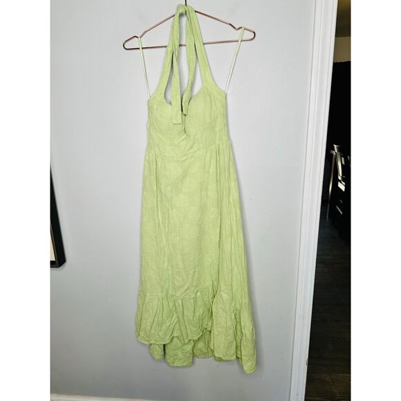 ASHLEY PARK X RTR Green Cotton Blend A-Line Halter Neck Tie Midi Dress Size 2 - Picture 3 of 14